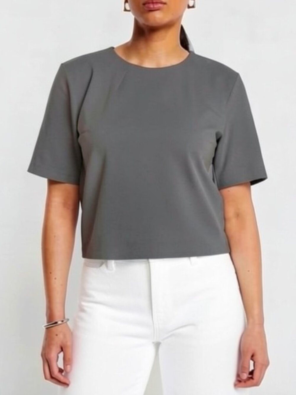 NEW Express Gray Skimming Ponte Boxy Tee Top Womens M Casual Minimalist Shirt